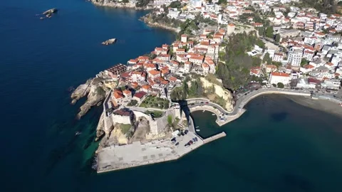 Drone View of the Old Town of Ulcinj in Montenegro Stock Footage 338989041