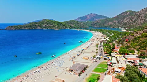 Drone view of Oludeniz Beach, Turkey coastline. Stock Footage 335154853