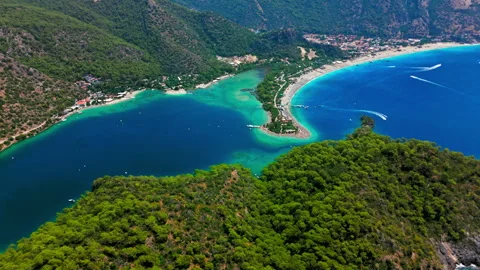 Drone view of Oludeniz Beach, Turkey Blue Lagoon. Stock Footage 335155117