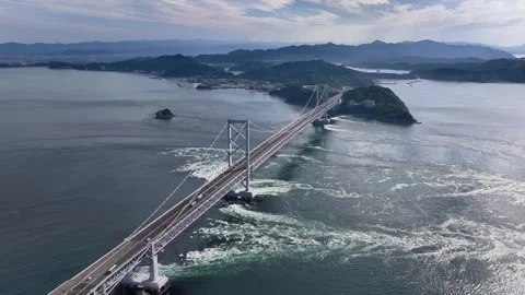 Drone View of Onaruto Bridge Over Naruto Strait Whirlpools Stock Footage 342251875