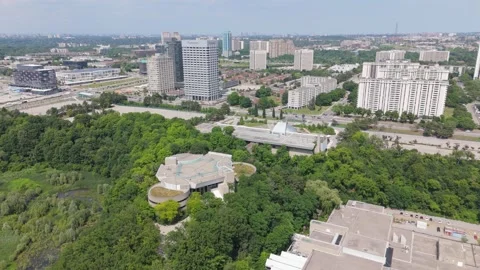 Drone view. Ontario Science Centre &amp; Flemingdon Park community. Toronto. 4K. Stock Footage 288216305