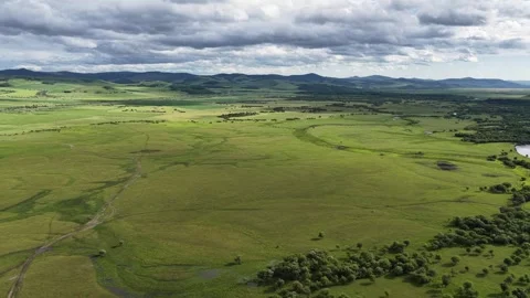 Drone View of Open Grassland Landscape in Ergun Inner Mongolia China Stock Footage 341596714