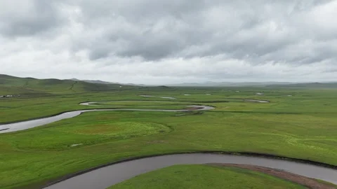 Drone View of Open Grassland Landscape in Chen Barag Inner Mongolia China Stock Footage 341614442