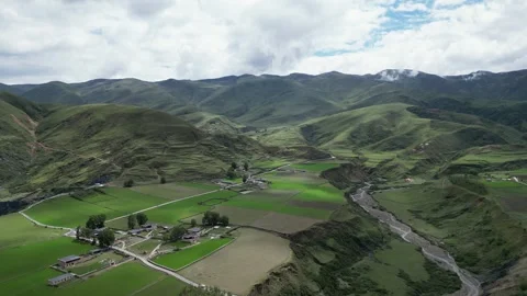 Drone View of Open Grassland Landscape in Daofu Sichuan China Stock Footage 341614623