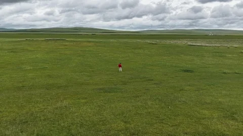 Drone View of Open Grassland Landscape in Chen Barag Inner Mongolia China Stock Footage 341615897
