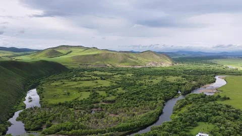 Drone View of Open Grassland Landscape in Ergun Inner Mongolia China Stock Footage 341634304