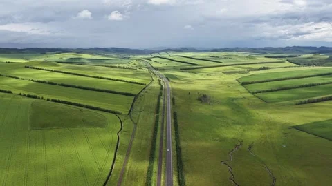Drone View of Open Grassland Landscape in Ergun Inner Mongolia China Stock Footage 341643068