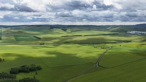 Drone View of Open Grassland Landscape in Ergun Inner Mongolia China Stock Footage 341643134