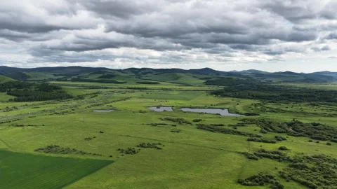 Drone View of Open Grassland Landscape in Ergun Inner Mongolia China Stock Footage 341647183