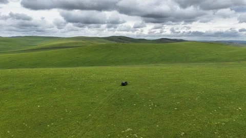 Drone View of Open Grassland Landscape in Chen Barag Inner Mongolia China Stock Footage 341652272