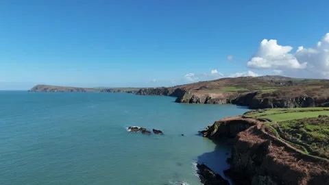 Drone View of Open Sea and Coast near Fishguard, Wales UK Stock-Footage 332075814