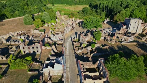 Drone View of Oradour-sur-Glane Main Street Ruins 動画素材 317145082