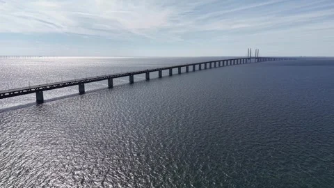 Drone view of Oresund Bridge between Denmark and Sweden Stock Footage 336189352