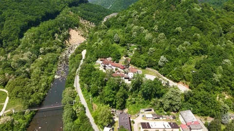 Drone View of Orthodox Monastery in Ovcar Banja, Serbia on Sunny Summer Day 動画素材 346146700