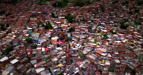 Drone View of Outdoor Escalators in Comuna 13 in Medellin, Colombia Stock Footage 344369150