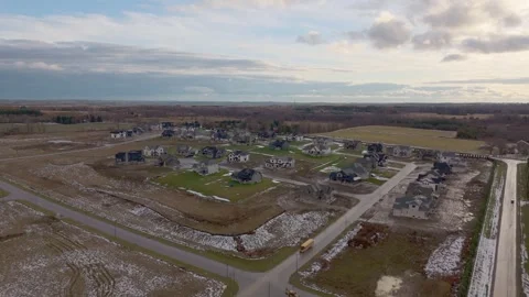 Drone view over Alton, Caledon subdivision with partly built houses, vacant Vídeo Stock 326281846
