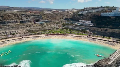 Drone View Over Amadores Beach, Gran Canaria Coastline Stock Footage 326957853