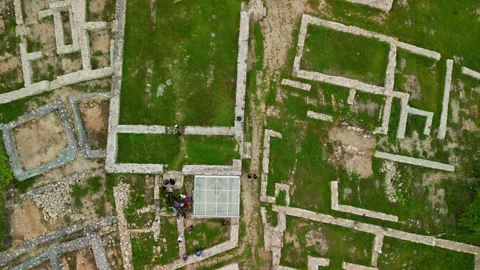 Drone view over the ancient city of Misionis, a large ancient city and fortress. Stock Footage 256034413