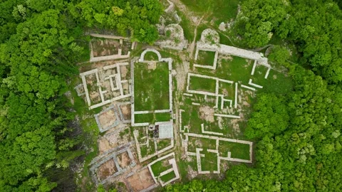 Drone view over the ancient city of Misionis, a large ancient city and fortress. Stock Footage 256034414