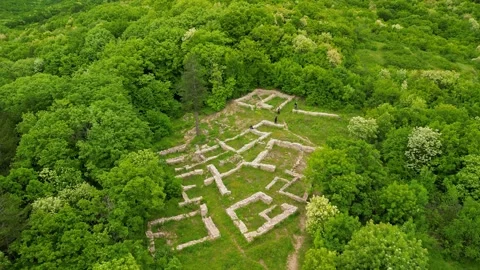 Drone view over the ancient city of Misionis, a large ancient city and fortress. Stock Footage 256034416