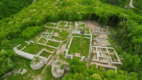 Drone view over the ancient city of Misionis, a large ancient city and fortress. Stock Footage 256034457
