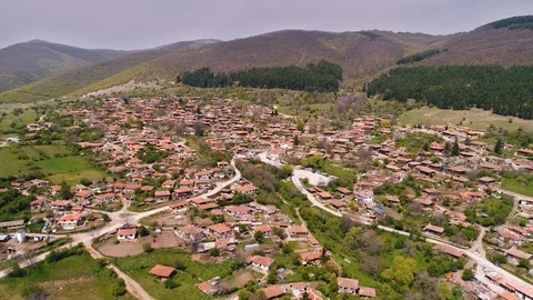 Drone view over authentic houses in folk  Bulgaria Jeravna-4k  Stock Footage 107681719