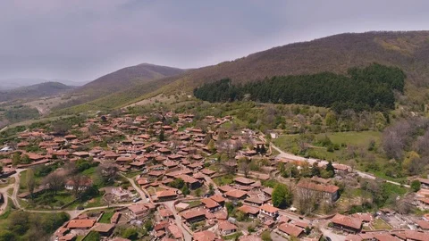 Drone view over authentic houses in folk  Bulgaria Jeravna-4k  Stock Footage 107682053