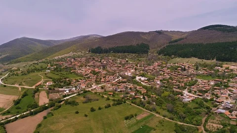 Drone view over authentic houses in folk  Bulgaria Jeravna-4k  Stock Footage 107682363