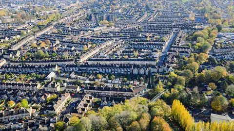 Drone view over Bath from Brickfields Park. Stock Photos