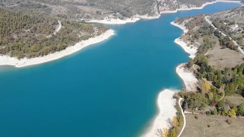 Drone view over a beeautiful river in Italy Stock Footage 113204508
