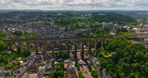 A drone view over bridge Morlaix. Aerial view of the city of Morlaix in France 動画素材 311241213