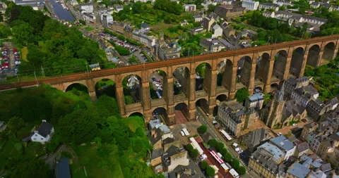 A drone view over bridge Morlaix. Aerial view of the city of Morlaix in France Video stock 311418718