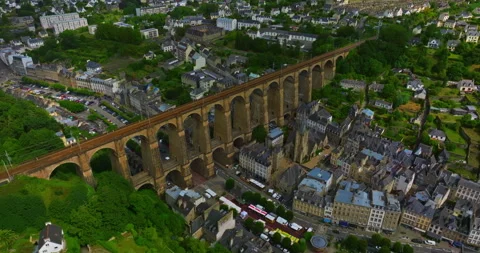A drone view over bridge Morlaix. Aerial view of the city of Morlaix in France 스톡 동영상 311493513
