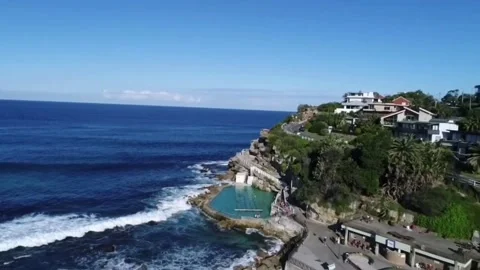 Drone View Over Bronte Beach Rock Pool Video stock 112363955