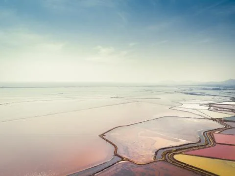 Drone view over colored salt field in Italy  Foto stock