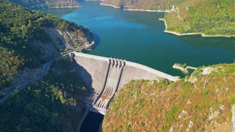 Drone view over the dam wall of Vacha Dam 스톡 동영상 256034226