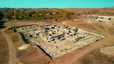 Drone view over Deultum .An ancient city and bishopric in Thrace Stock Footage 230470620