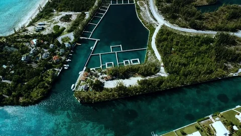 Drone View Over Dolphin Adventure Canal Area, Grand Bahama Bahamas Stock Footage 98964328