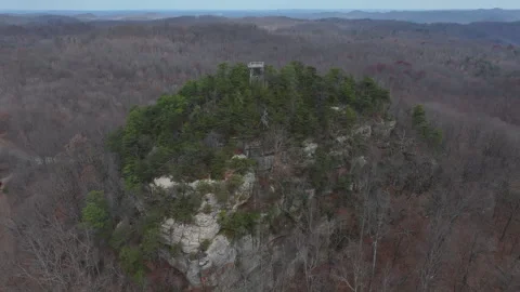 Drone view over fire tower remains Stock Footage 284782509