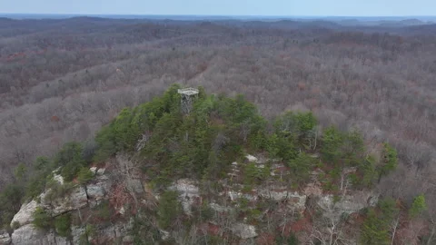 Drone view over fire tower remains Stock Footage 284782575