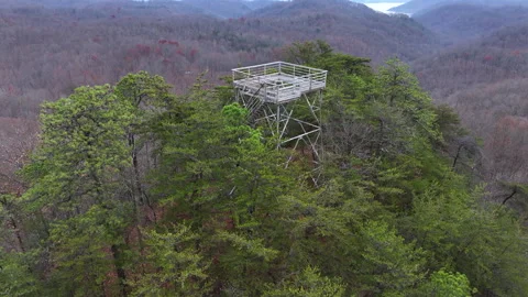 Drone view over fire tower remains Stock Footage 284782648