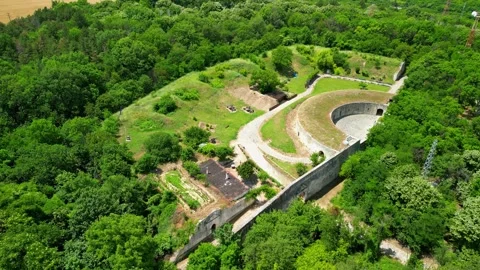 Drone view over Fortification Medzhidi Tabia Silistra Bulgaria Video stock 256037344