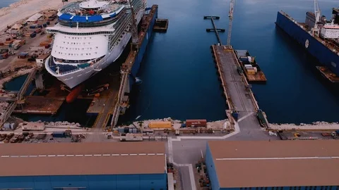 Drone View Over Grand Bahama Shipyard Dry Dock Facility, Bahamas Stock Footage 99019655