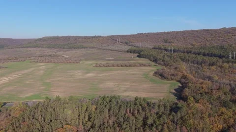 Drone view over hills, fields and forest in autumn season Stock Footage 321198075