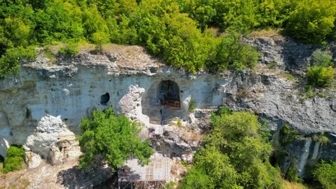 Drone view over the Holy Trinity Rock Church near the town of Alfatar, Silistra  Stock Footage 256037430
