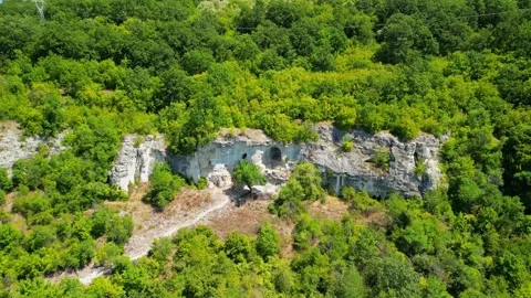 Drone view over the Holy Trinity Rock Church near the town of Alfatar, Silistra  Stock Footage 256037471