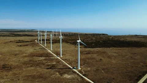 Drone view over Kaliakra Cape and wind turbines in Bulgaria at the Black Sea Video stock 219626246
