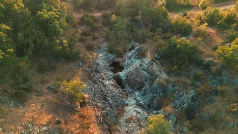 Drone view over the Kazankite waterfall near the town of Topolovgrad 스톡 동영상 230474170