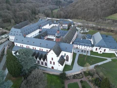 Drone view over Kloster Eberbach Stock Photos