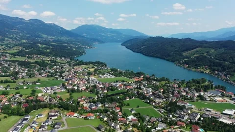 Drone view over Millstatter see in Austria, in the Dolomites Seeboden, Austria Stock Footage 196195943